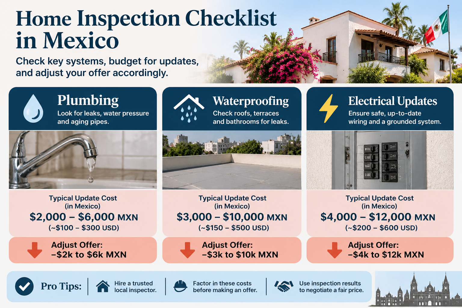 Home inspection checklist infographic for Mexico